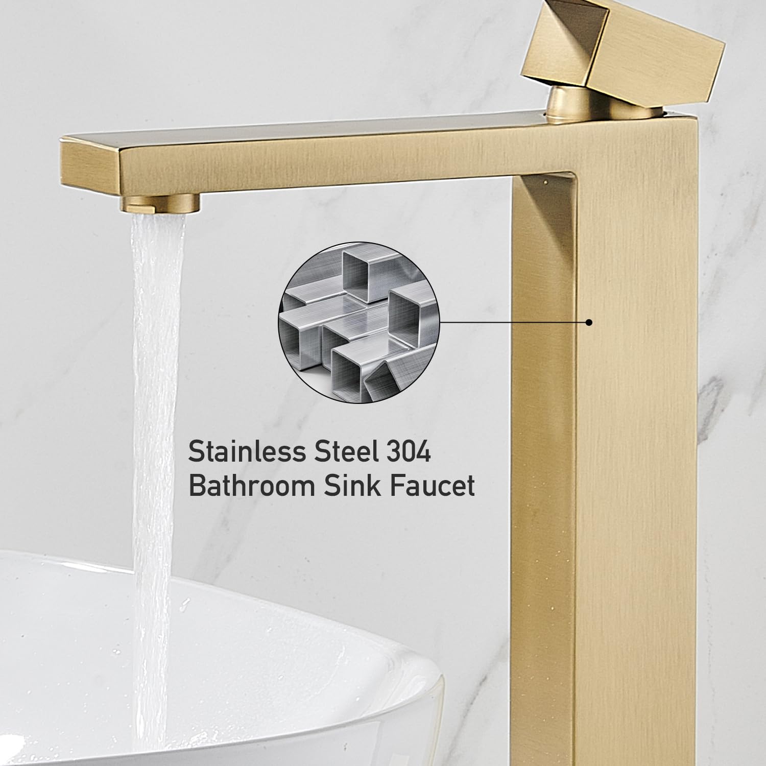 Matte Black Bathroom Faucet, Single Hole Vanity Bath Faucet, Single Handle Modern Stainless Steel Bathroom Faucets for Sink 1 Hole with Pop Up Drain Stopper & Water Supply Hoses