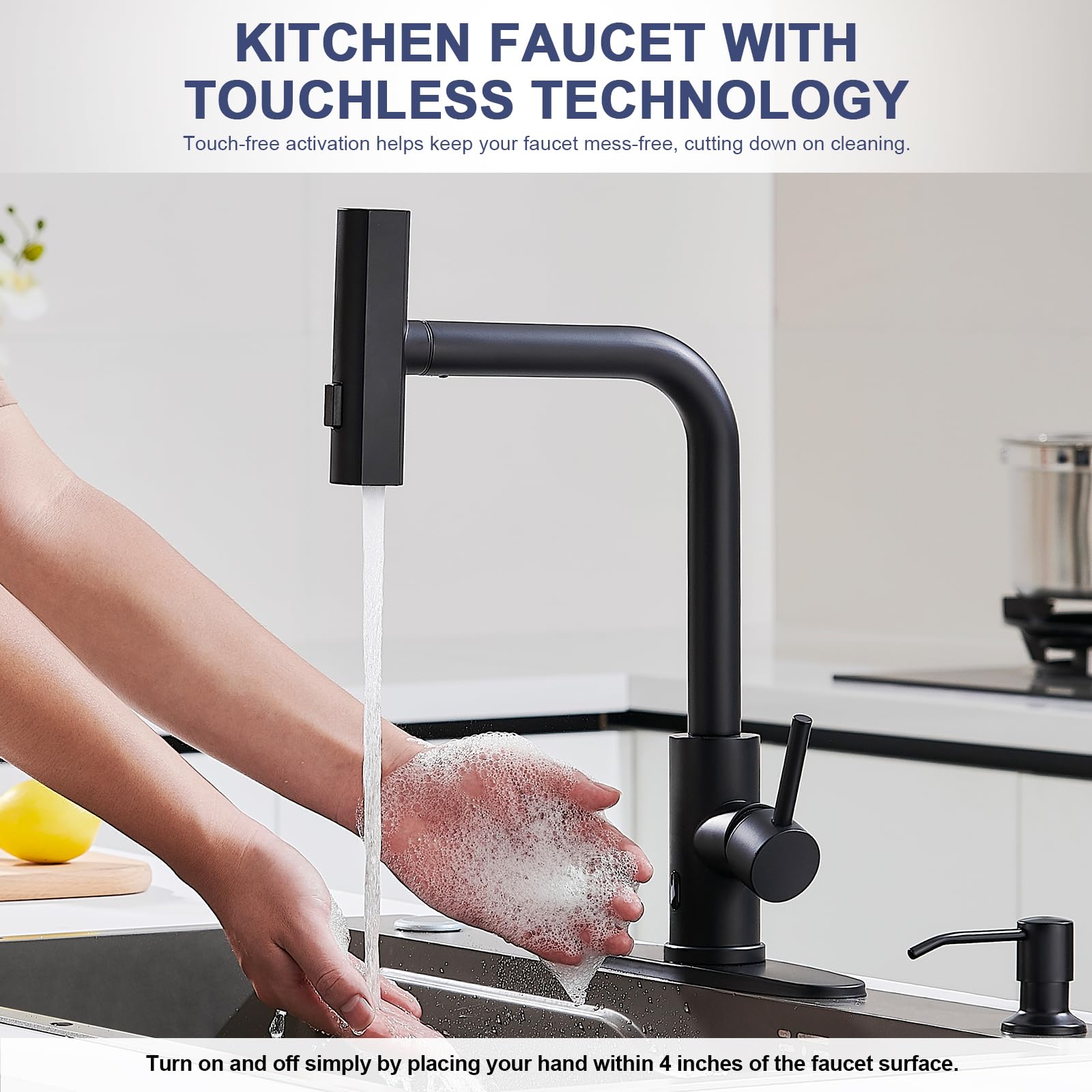 Brushed Nickel Kitchen Faucets with Pull Down Sprayer & Soap Dispenser, Single Hole & Handle, Pull Out Tap, Waterfall Stainless Steel Sink Faucet for Farmhouse Camper Laundry Rv Bar