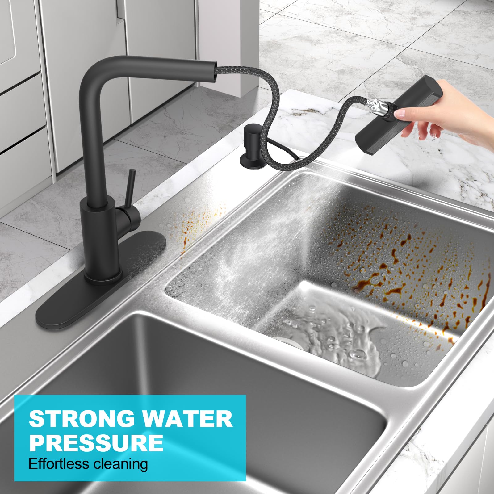 Brushed Nickel Kitchen Faucets with Pull Down Sprayer & Soap Dispenser, Single Hole & Handle, Pull Out Tap, Waterfall Stainless Steel Sink Faucet for Farmhouse Camper Laundry Rv Bar