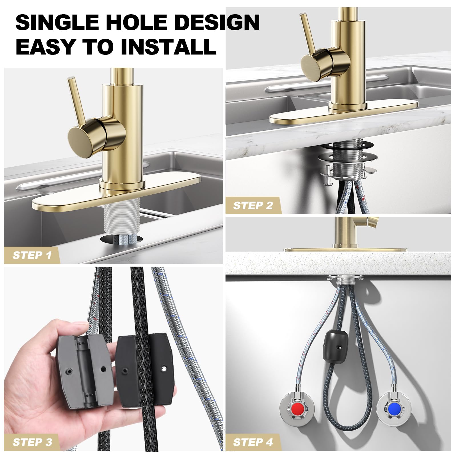 Brushed Nickel Kitchen Faucets with Pull Down Sprayer & Soap Dispenser, Single Hole & Handle, Pull Out Tap, Waterfall Stainless Steel Sink Faucet for Farmhouse Camper Laundry Rv Bar