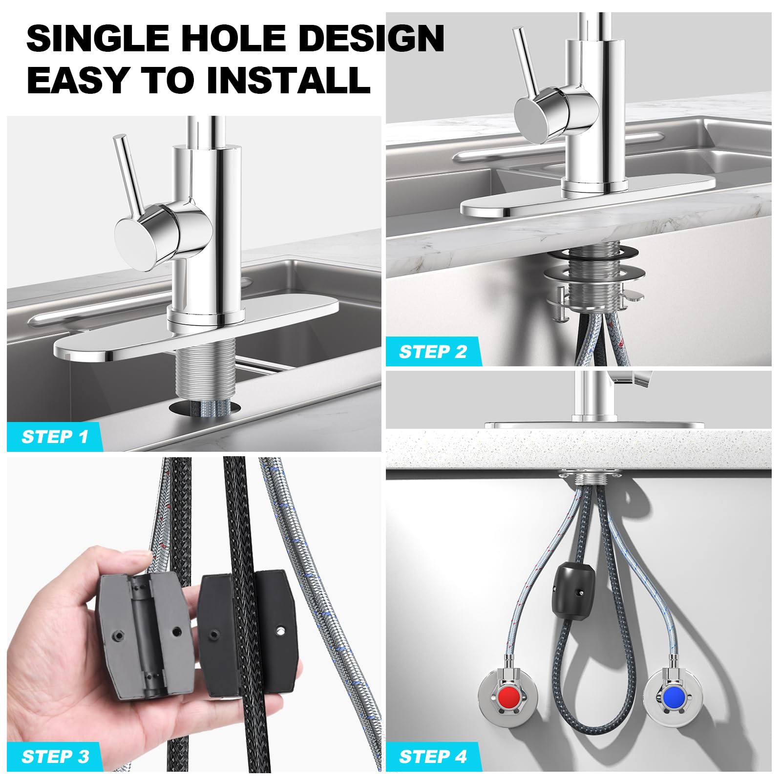 Brushed Nickel Kitchen Faucets with Pull Down Sprayer & Soap Dispenser, Single Hole & Handle, Pull Out Tap, Waterfall Stainless Steel Sink Faucet for Farmhouse Camper Laundry Rv Bar