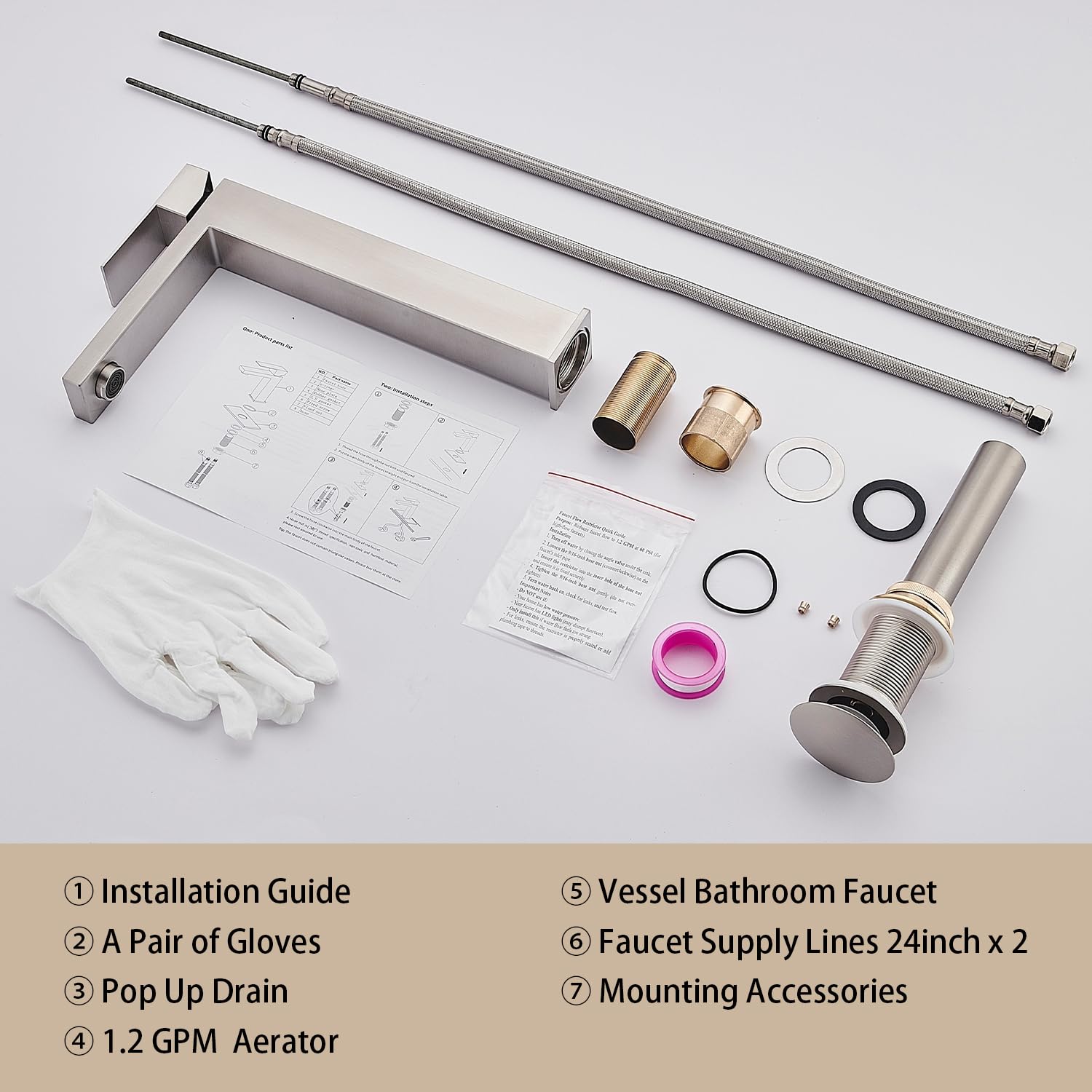 Matte Black Bathroom Faucet, Single Hole Vanity Bath Faucet, Single Handle Modern Stainless Steel Bathroom Faucets for Sink 1 Hole with Pop Up Drain Stopper & Water Supply Hoses