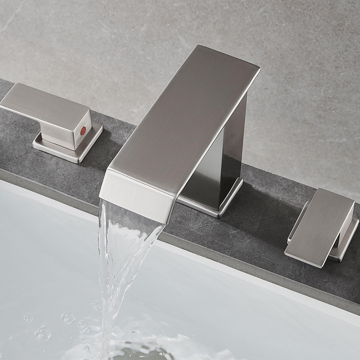 Matte Black Waterfall Bathroom Faucet 3 Hole, 8 Inch Widespread Modern 3 Piece Bathroom Sink Faucet, Touch On Lavatory Faucet for Vanity RV Restroom, Curved Spout