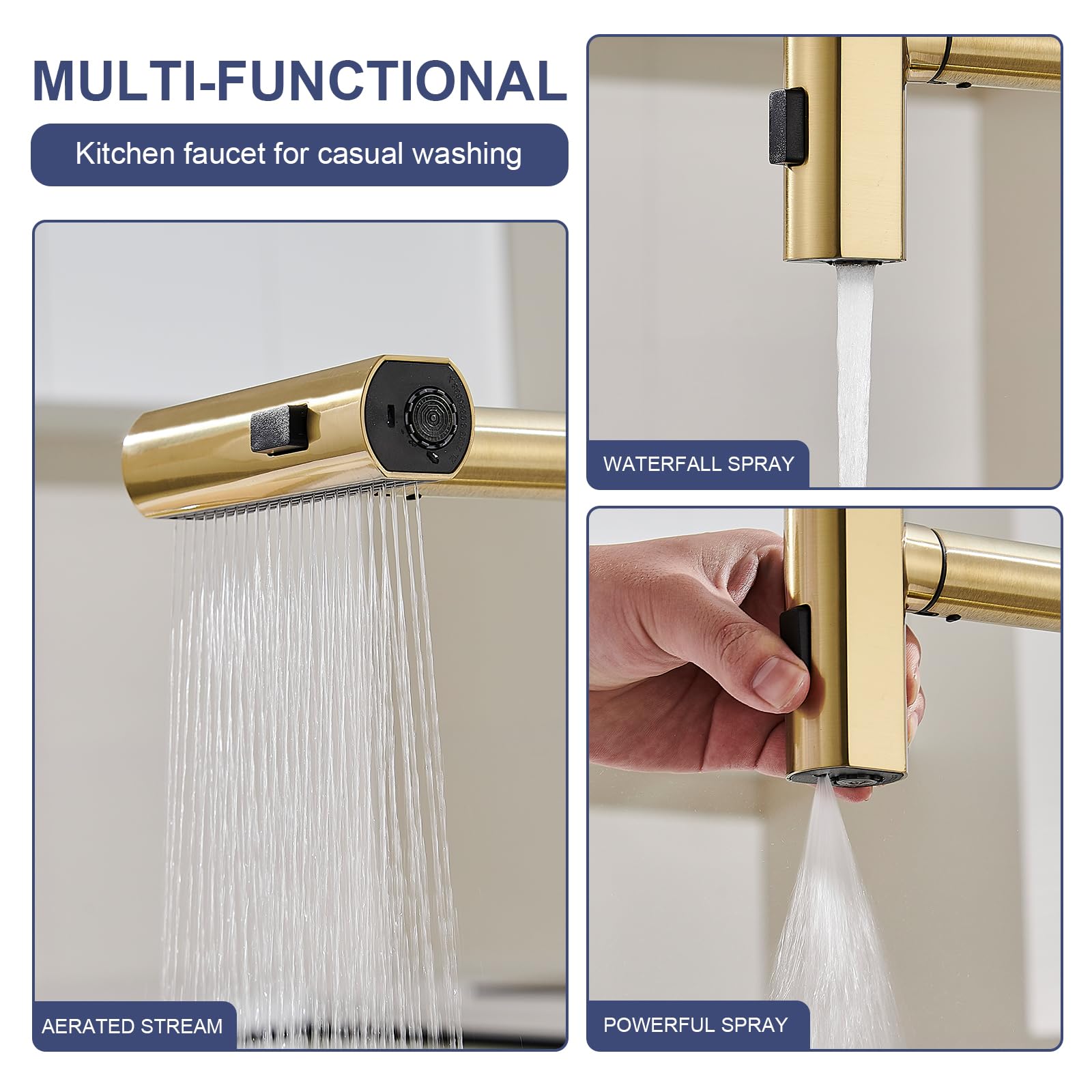 Brushed Nickel Kitchen Faucets with Pull Down Sprayer & Soap Dispenser, Single Hole & Handle, Pull Out Tap, Waterfall Stainless Steel Sink Faucet for Farmhouse Camper Laundry Rv Bar