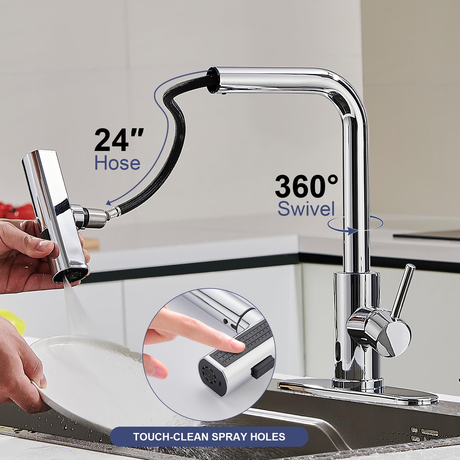 Brushed Nickel Kitchen Faucets with Pull Down Sprayer & Soap Dispenser, Single Hole & Handle, Pull Out Tap, Waterfall Stainless Steel Sink Faucet for Farmhouse Camper Laundry Rv Bar