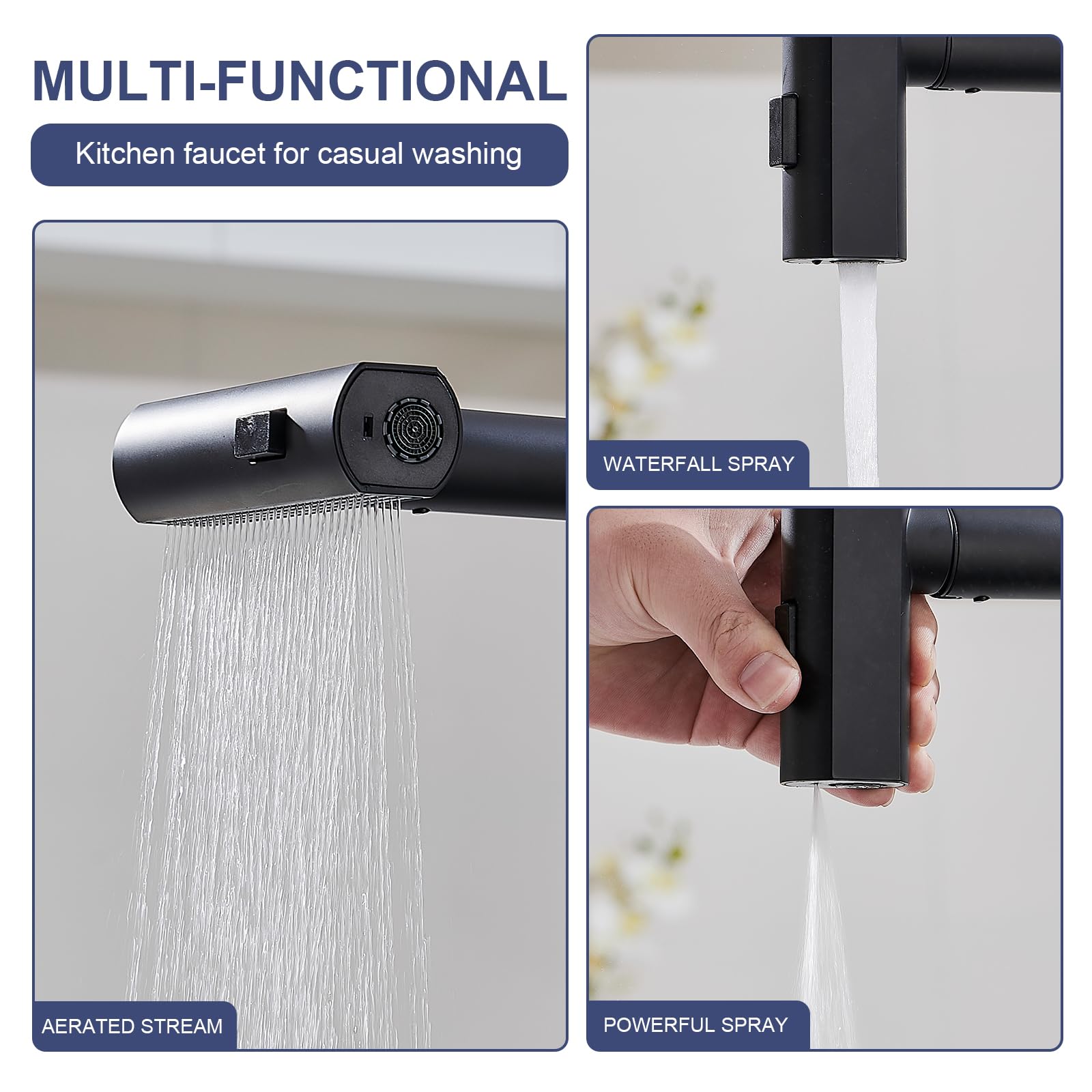 Brushed Nickel Kitchen Faucets with Pull Down Sprayer & Soap Dispenser, Single Hole & Handle, Pull Out Tap, Waterfall Stainless Steel Sink Faucet for Farmhouse Camper Laundry Rv Bar