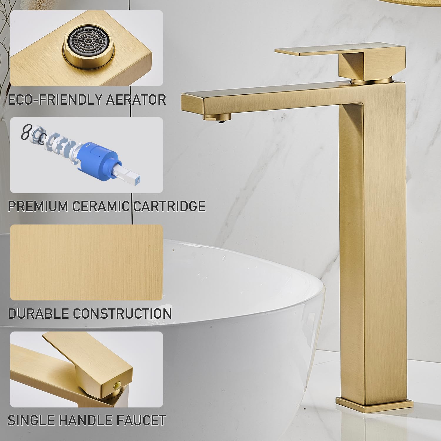 Matte Black Bathroom Faucet, Single Hole Vanity Bath Faucet, Single Handle Modern Stainless Steel Bathroom Faucets for Sink 1 Hole with Pop Up Drain Stopper & Water Supply Hoses