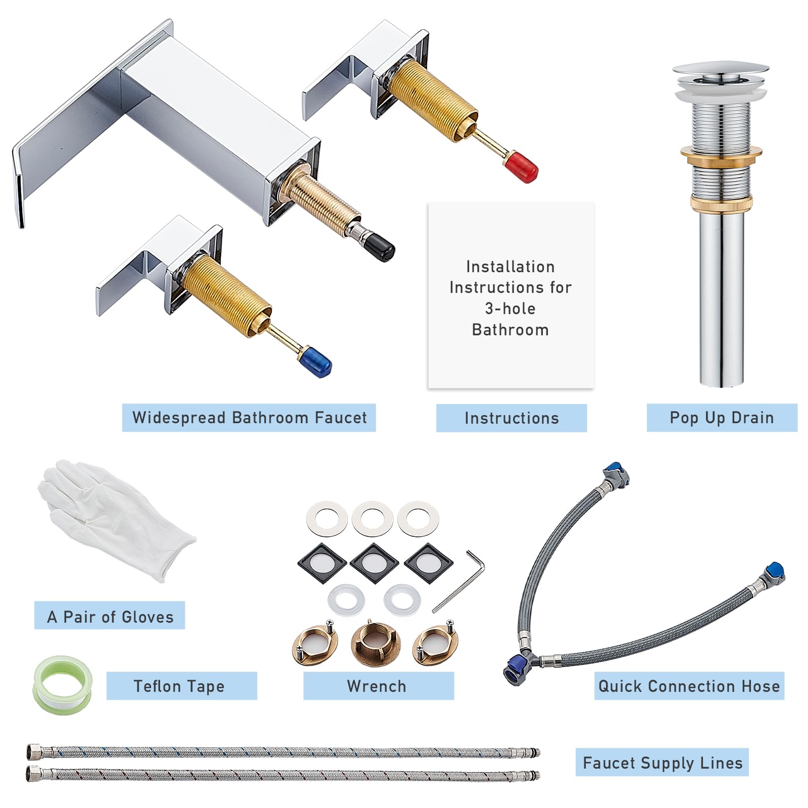 Matte Black Waterfall Bathroom Faucet 3 Hole, 8 Inch Widespread Modern 3 Piece Bathroom Sink Faucet, Touch On Lavatory Faucet for Vanity RV Restroom, Curved Spout