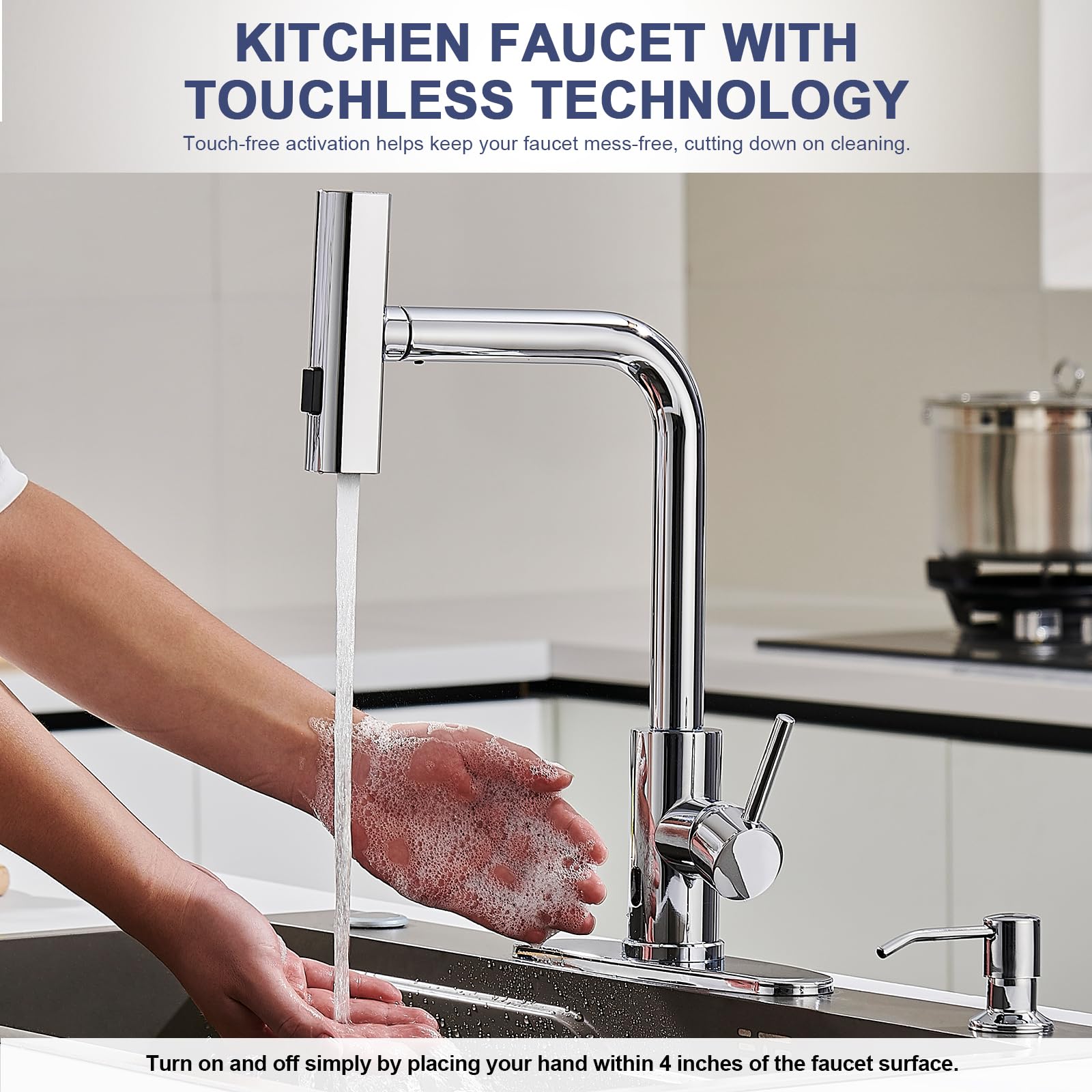 Brushed Nickel Kitchen Faucets with Pull Down Sprayer & Soap Dispenser, Single Hole & Handle, Pull Out Tap, Waterfall Stainless Steel Sink Faucet for Farmhouse Camper Laundry Rv Bar