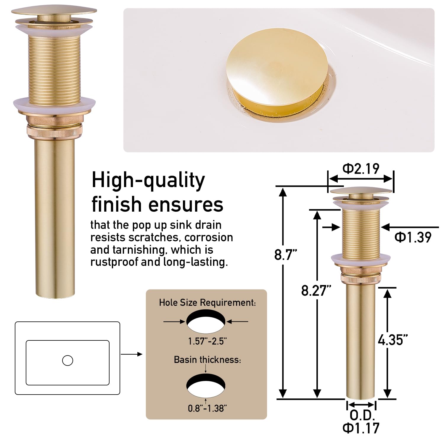 Matte Black Bathroom Faucet, Single Hole Vanity Bath Faucet, Single Handle Modern Stainless Steel Bathroom Faucets for Sink 1 Hole with Pop Up Drain Stopper & Water Supply Hoses