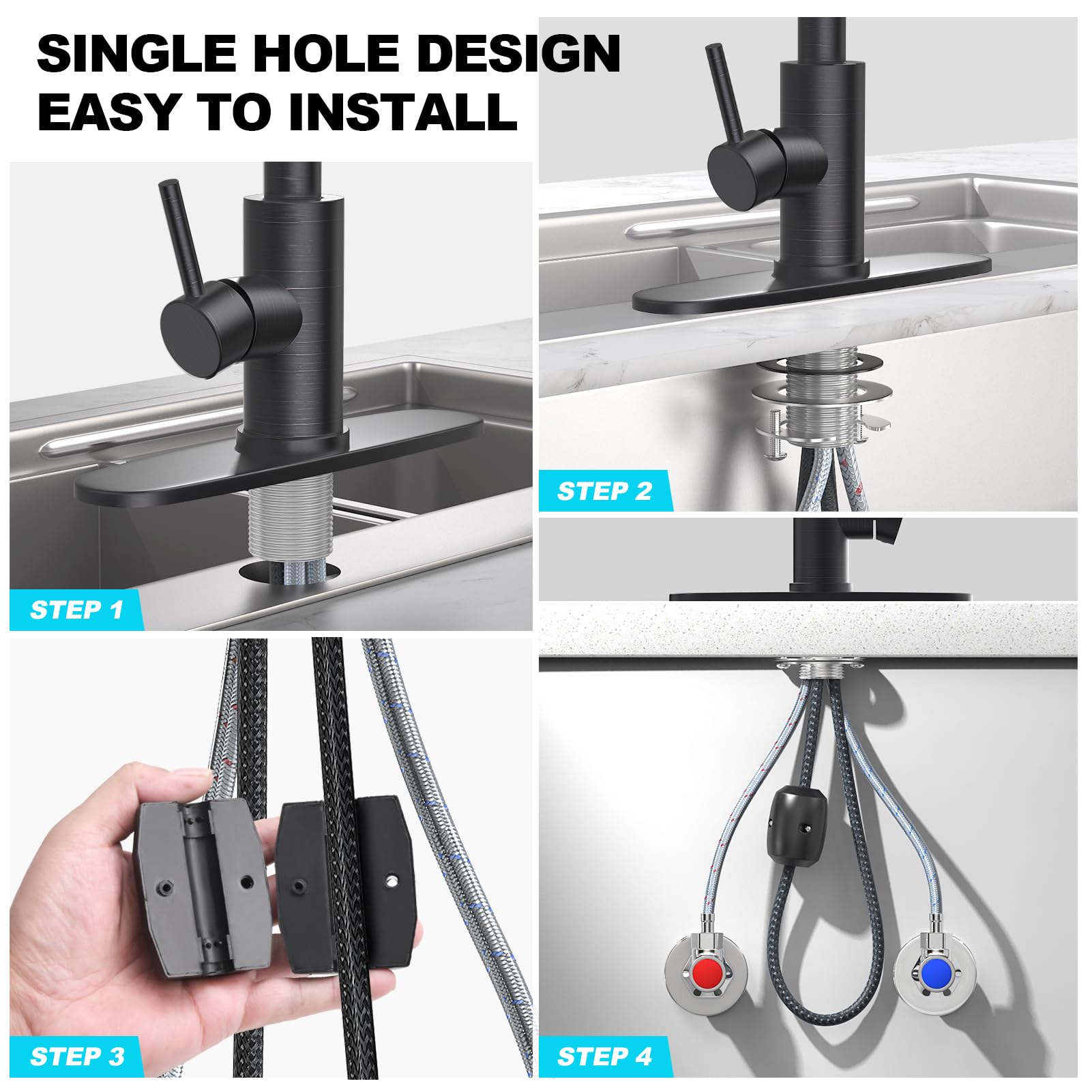 Brushed Nickel Kitchen Faucets with Pull Down Sprayer & Soap Dispenser, Single Hole & Handle, Pull Out Tap, Waterfall Stainless Steel Sink Faucet for Farmhouse Camper Laundry Rv Bar