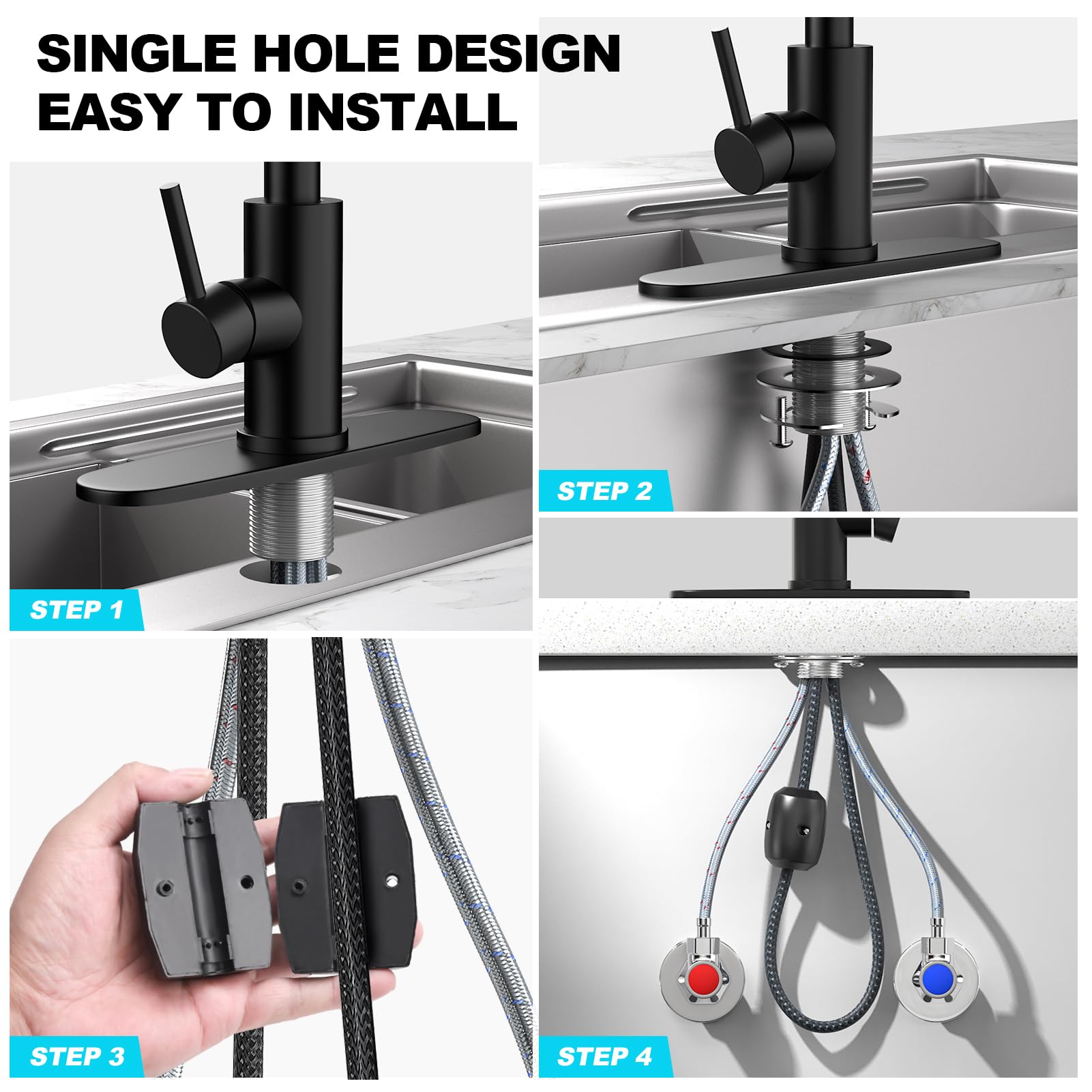 Brushed Nickel Kitchen Faucets with Pull Down Sprayer & Soap Dispenser, Single Hole & Handle, Pull Out Tap, Waterfall Stainless Steel Sink Faucet for Farmhouse Camper Laundry Rv Bar