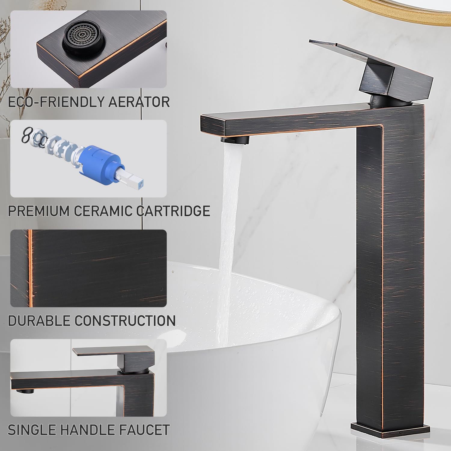 Matte Black Bathroom Faucet, Single Hole Vanity Bath Faucet, Single Handle Modern Stainless Steel Bathroom Faucets for Sink 1 Hole with Pop Up Drain Stopper & Water Supply Hoses