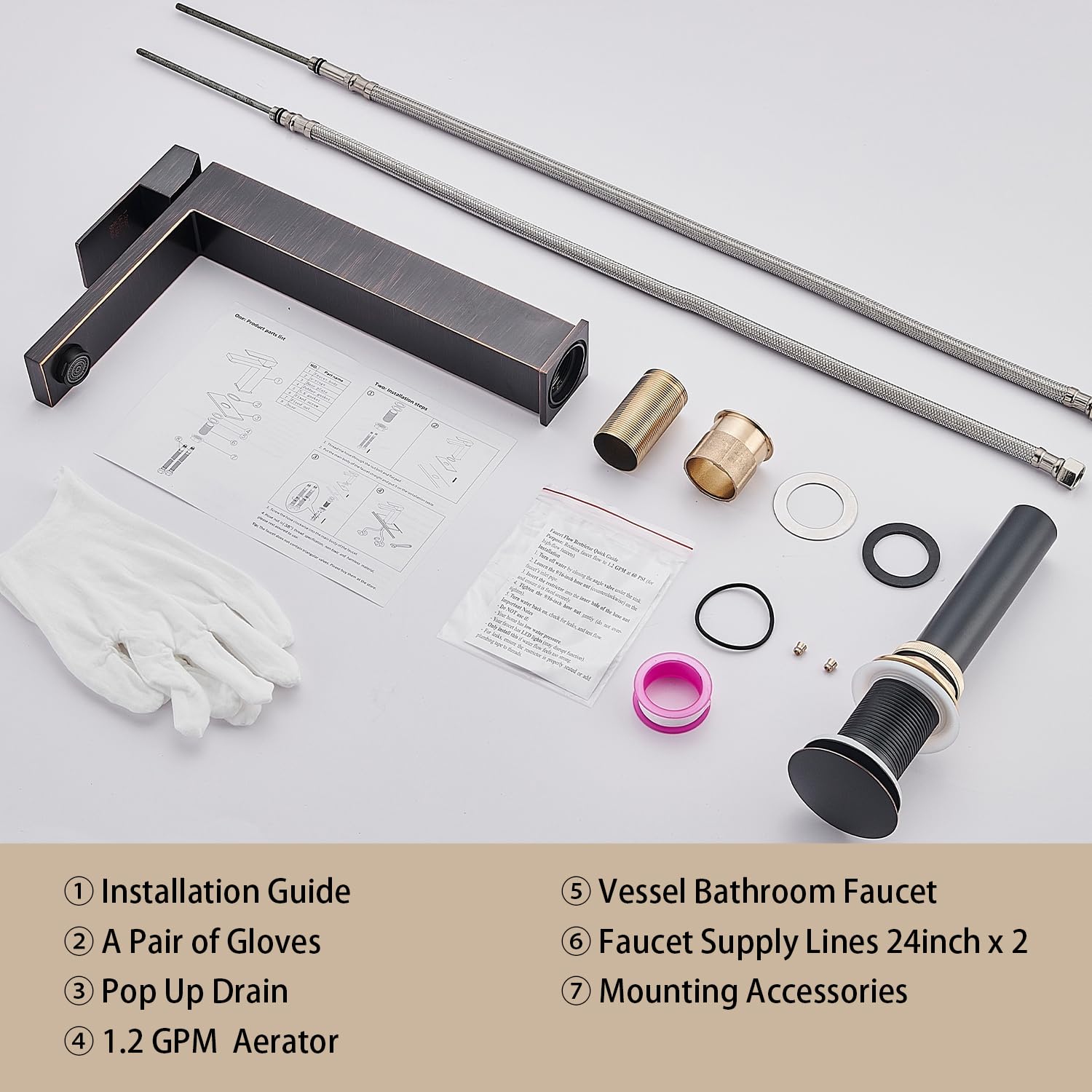 Matte Black Bathroom Faucet, Single Hole Vanity Bath Faucet, Single Handle Modern Stainless Steel Bathroom Faucets for Sink 1 Hole with Pop Up Drain Stopper & Water Supply Hoses