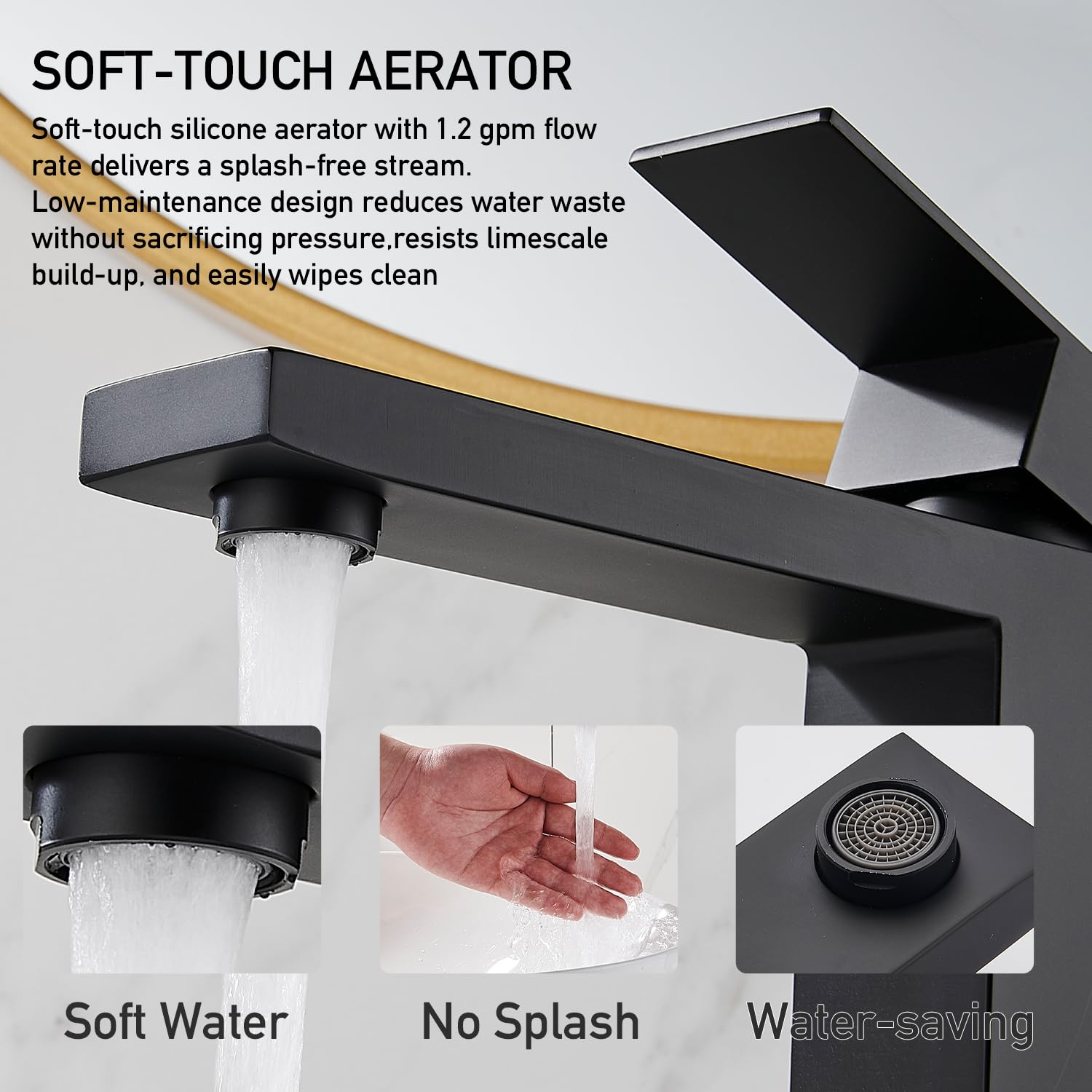 Matte Black Bathroom Faucet, Single Hole Vanity Bath Faucet, Single Handle Modern Stainless Steel Bathroom Faucets for Sink 1 Hole with Pop Up Drain Stopper & Water Supply Hoses