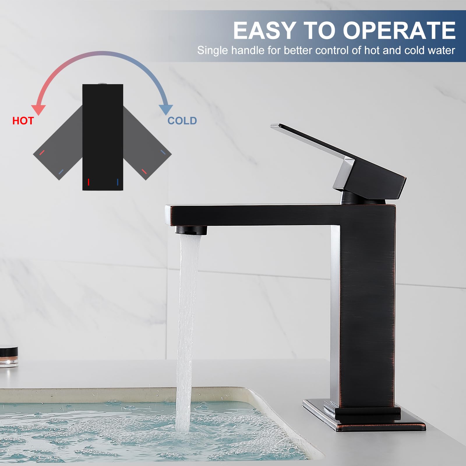 Matte Black Bathroom Faucet, Single Hole Vanity Bath Faucet, Single Handle Modern Stainless Steel Bathroom Faucets for Sink 1 Hole with Pop Up Drain Stopper & Water Supply Hoses