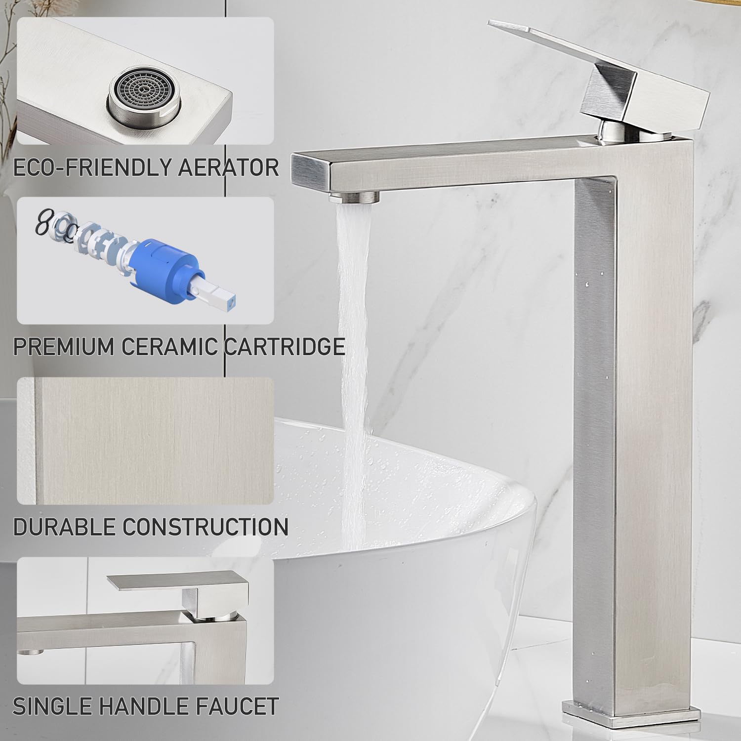 Matte Black Bathroom Faucet, Single Hole Vanity Bath Faucet, Single Handle Modern Stainless Steel Bathroom Faucets for Sink 1 Hole with Pop Up Drain Stopper & Water Supply Hoses