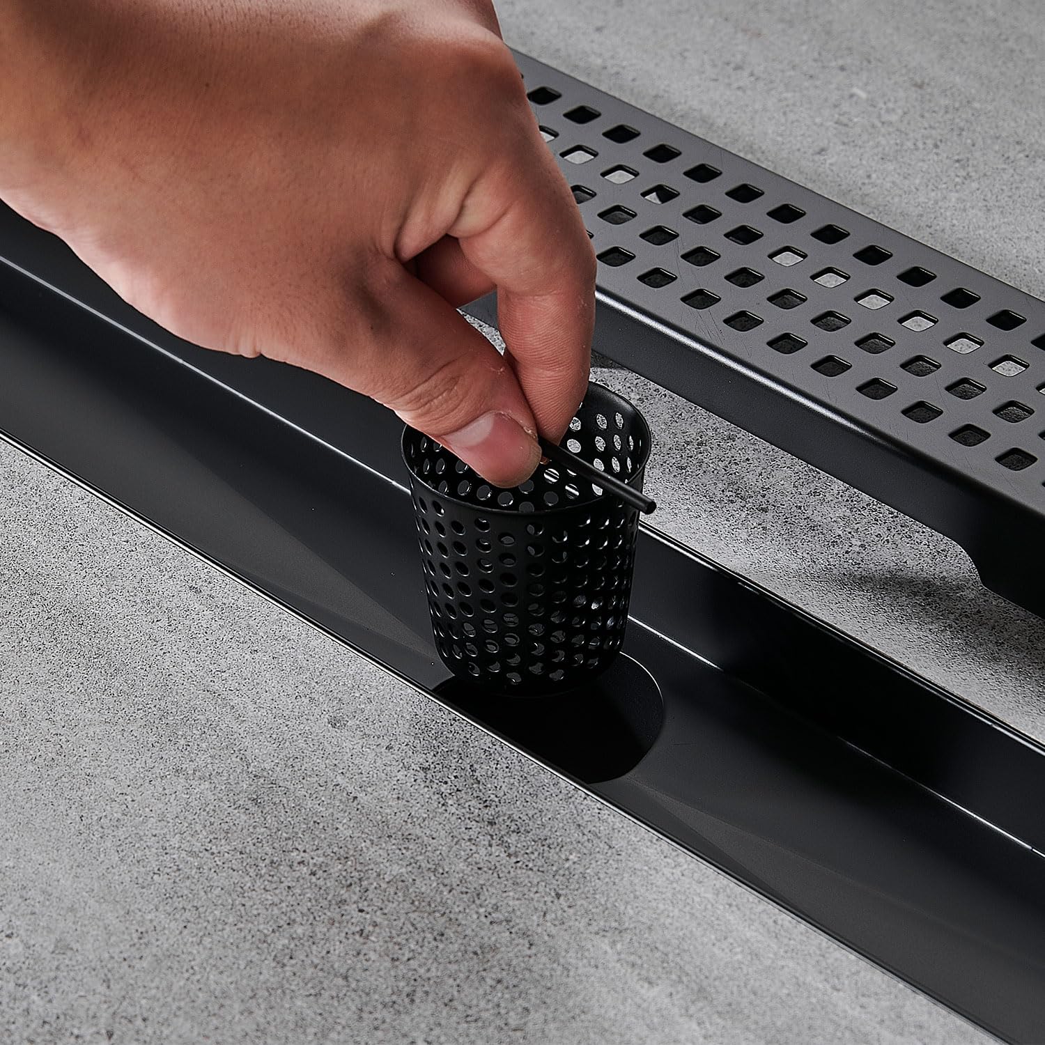 Linear Shower Floor Drain, Brushed Gold 12 Inch 304 Stainless Steel Bathroom Drains Kit, Long Rectangular Shower Trench Drain with Square Pattern Drain Cover & Hair Catcher