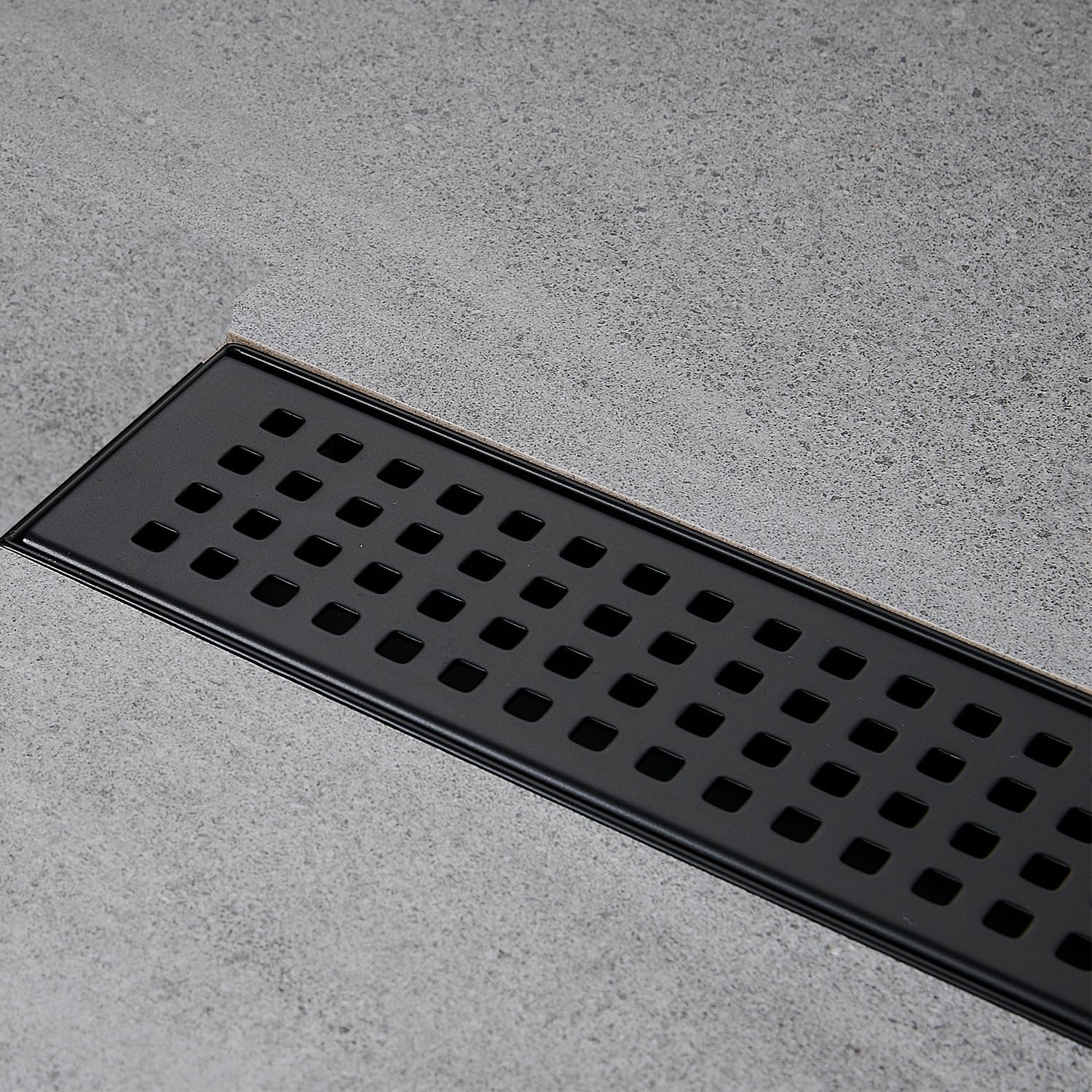 Linear Shower Floor Drain, Brushed Gold 12 Inch 304 Stainless Steel Bathroom Drains Kit, Long Rectangular Shower Trench Drain with Square Pattern Drain Cover & Hair Catcher