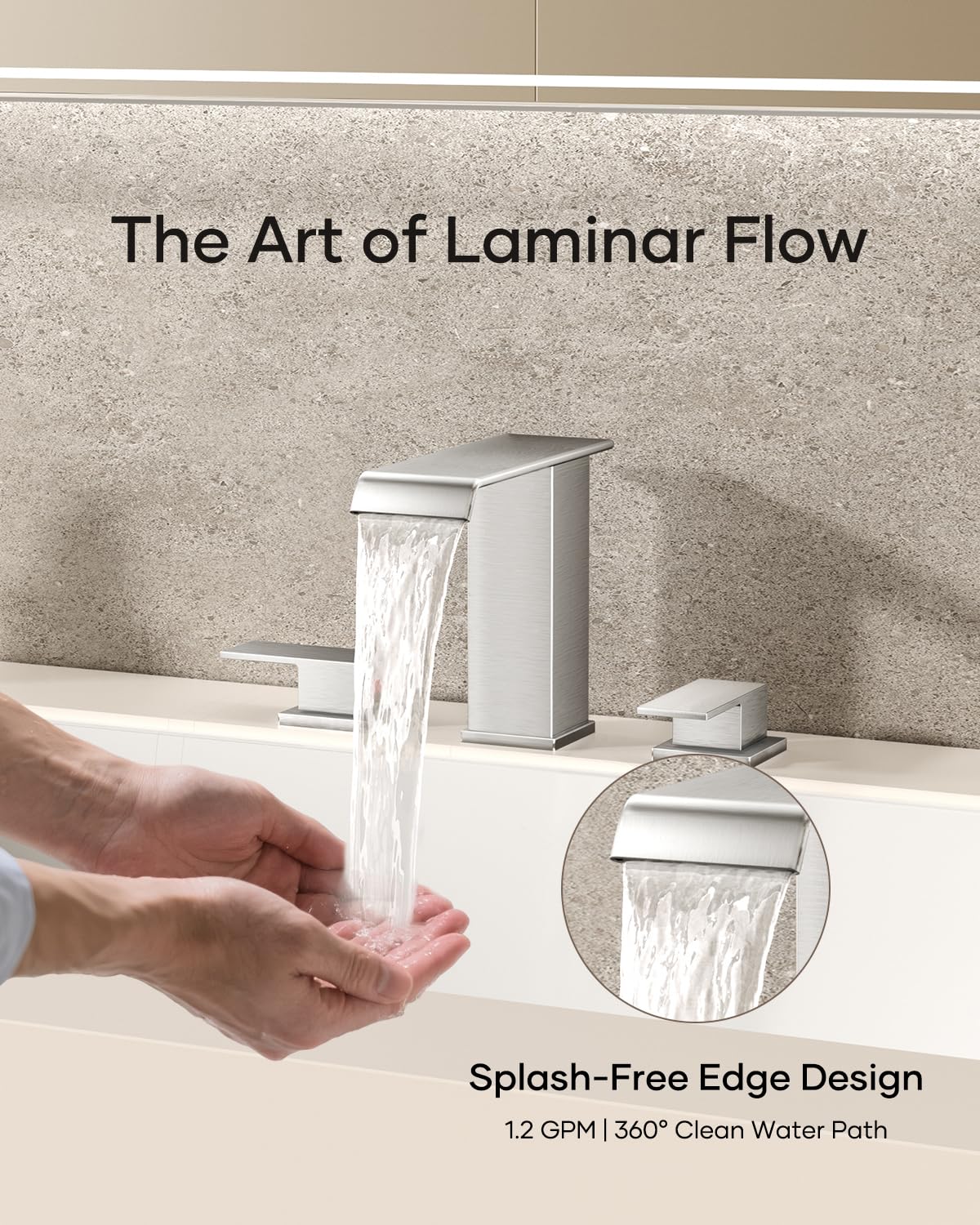 Matte Black Waterfall Bathroom Faucet 3 Hole, 8 Inch Widespread Modern 3 Piece Bathroom Sink Faucet, Touch On Lavatory Faucet for Vanity RV Restroom, Curved Spout