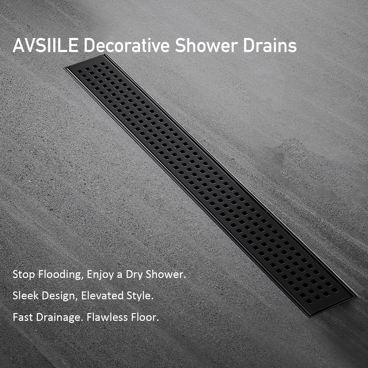 Linear Shower Floor Drain, Brushed Gold 12 Inch 304 Stainless Steel Bathroom Drains Kit, Long Rectangular Shower Trench Drain with Square Pattern Drain Cover & Hair Catcher